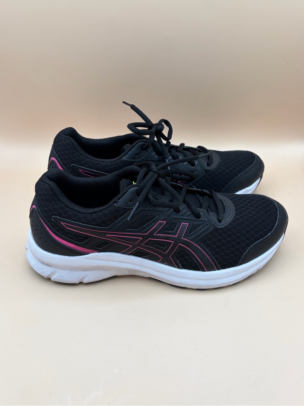 ASICS Women's Size 8.5 Black Athletic Sneakers with Pink Trim NO INSOLES